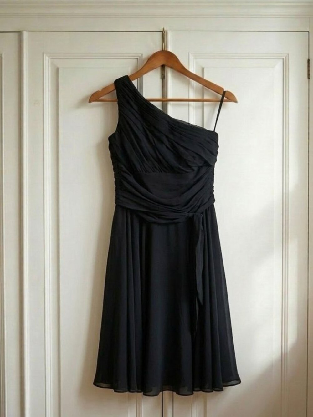 B2 Jasmine Formal One Shoulder Black Chiffon Midi Dress